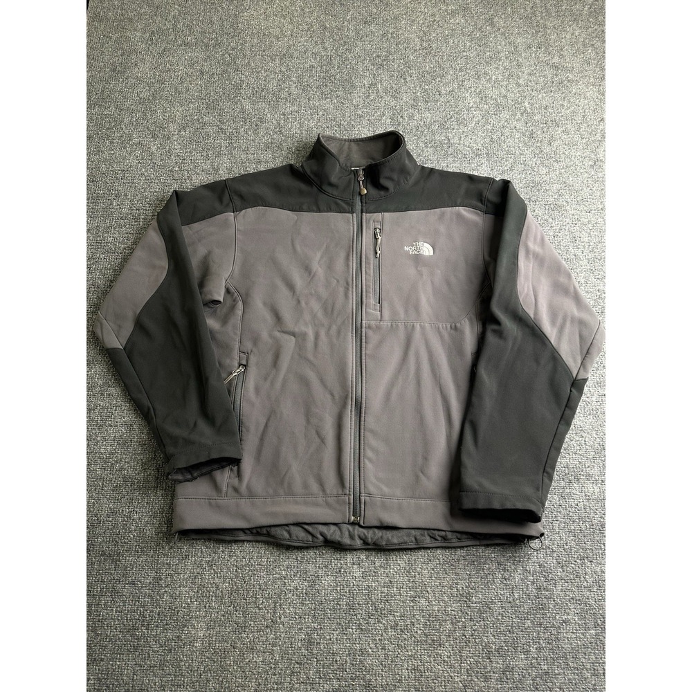 Mens The North Face Gray Black Fleece Lined Softshell Jacket, Size XL